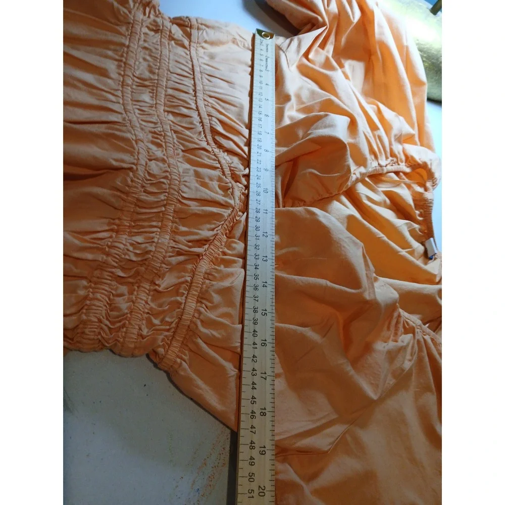 Old Navy Med Tall Orange Cotton Puff Sleeve Smocked Peplum Blouse V-Neck Top